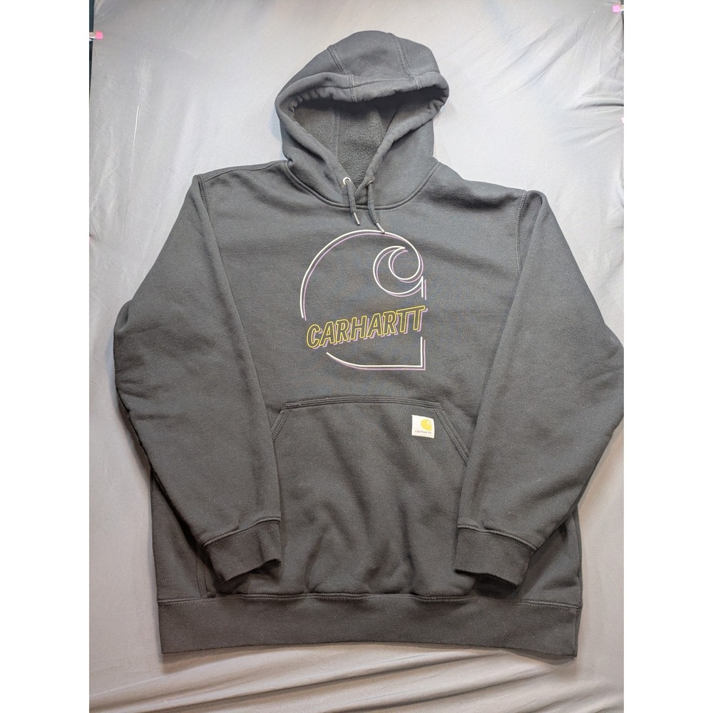 Carhartt Mens Loose Fit Graphic Logo Hoodie Black Sweatshirt Large 105192 BLK